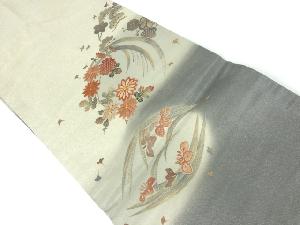 リサイクル　菊・菖蒲模様刺繍名古屋帯